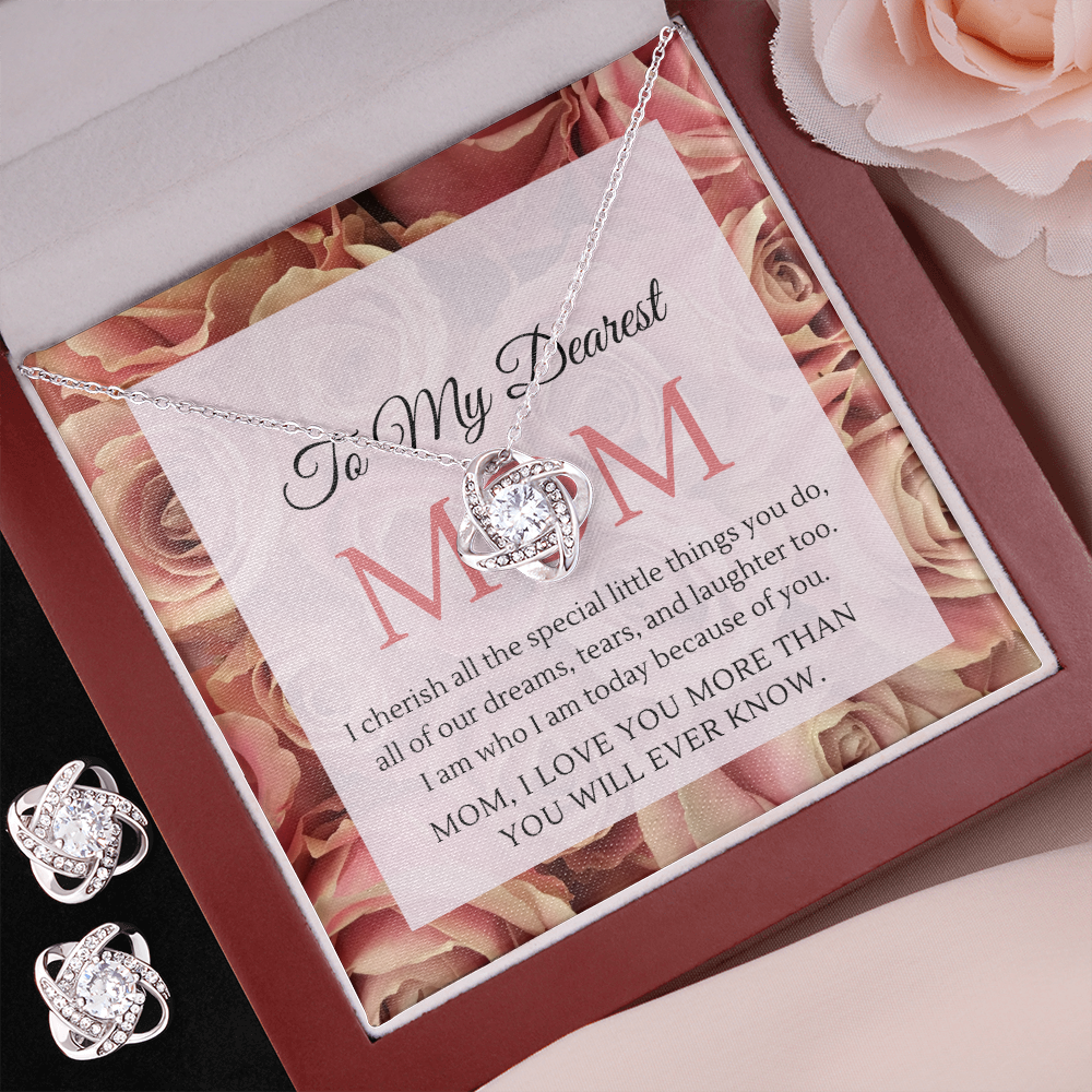 For Mom Gift, I Love You More Than You Will Ever Know CZ Pendant Necklace and Earrings Set For Mother's Day