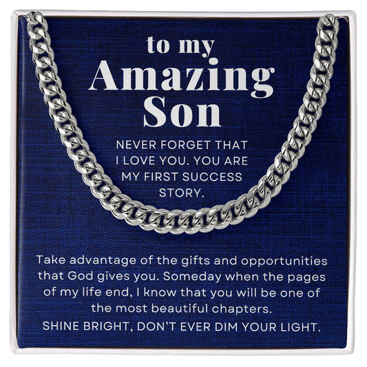 Shine Bright To My Amazing Son From Mom or Dad Cuban Chain Necklace