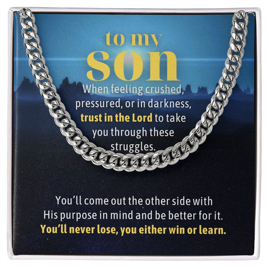 To My Son Gift Trust in the Lord Encouragement Gift from Mom or Dad, Men Cuban Chain Necklace