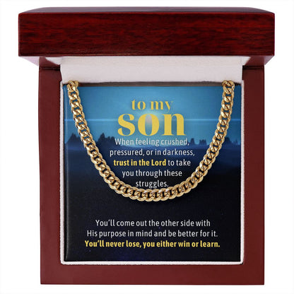 To My Son Gift Trust in the Lord Encouragement Gift from Mom or Dad, Men Cuban Chain Necklace