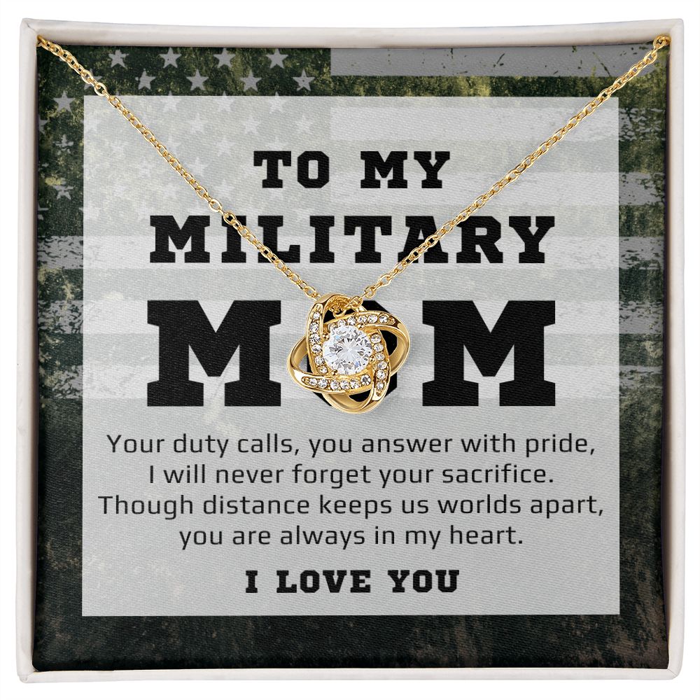 To Military Mom Gift From Daughter or Son, Love Knot Pendant Necklace For Mother's Day, Birthday or Christmas, Deployed Mom