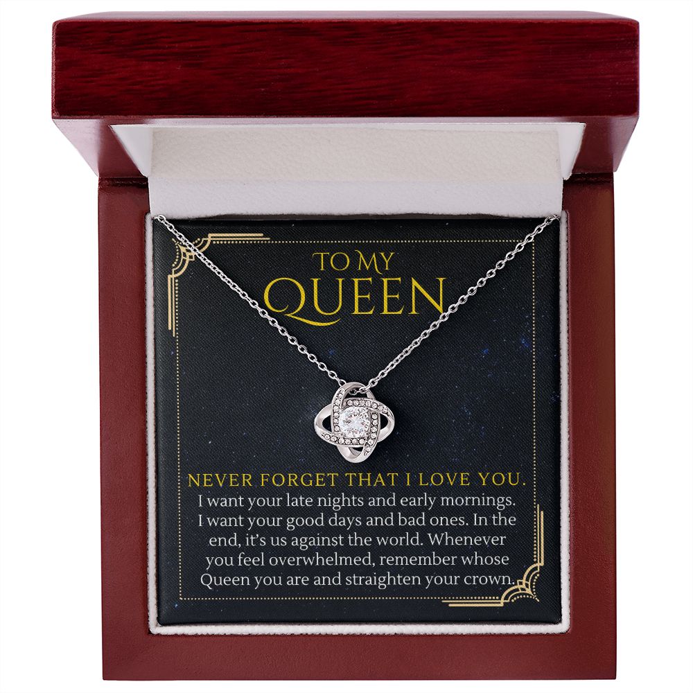 To My Queen For Girlfriend From Boyfriend or To Wife From Husband Gift Never Forget that I Love You Love Knot Necklace