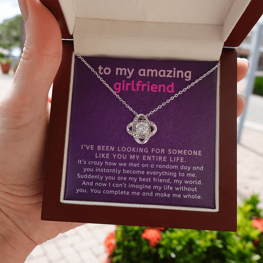 To My Amazing Girlfriend Gift From Boyfriend You Complete Me Love Knot Necklace