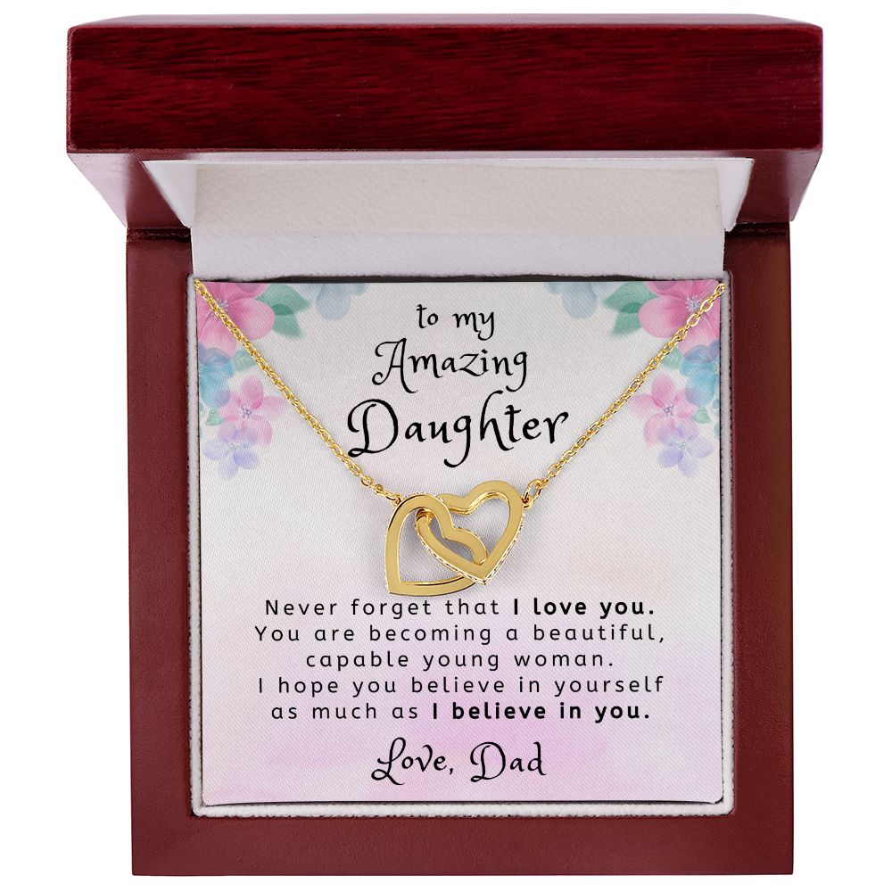 I Believe in You To Daughter From Dad Interlocking Heart Necklace