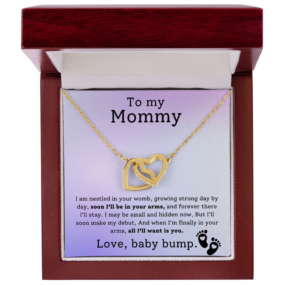 First Time Mother Gift From Baby Bump All I'll Want is You Interlock Hearts Necklace