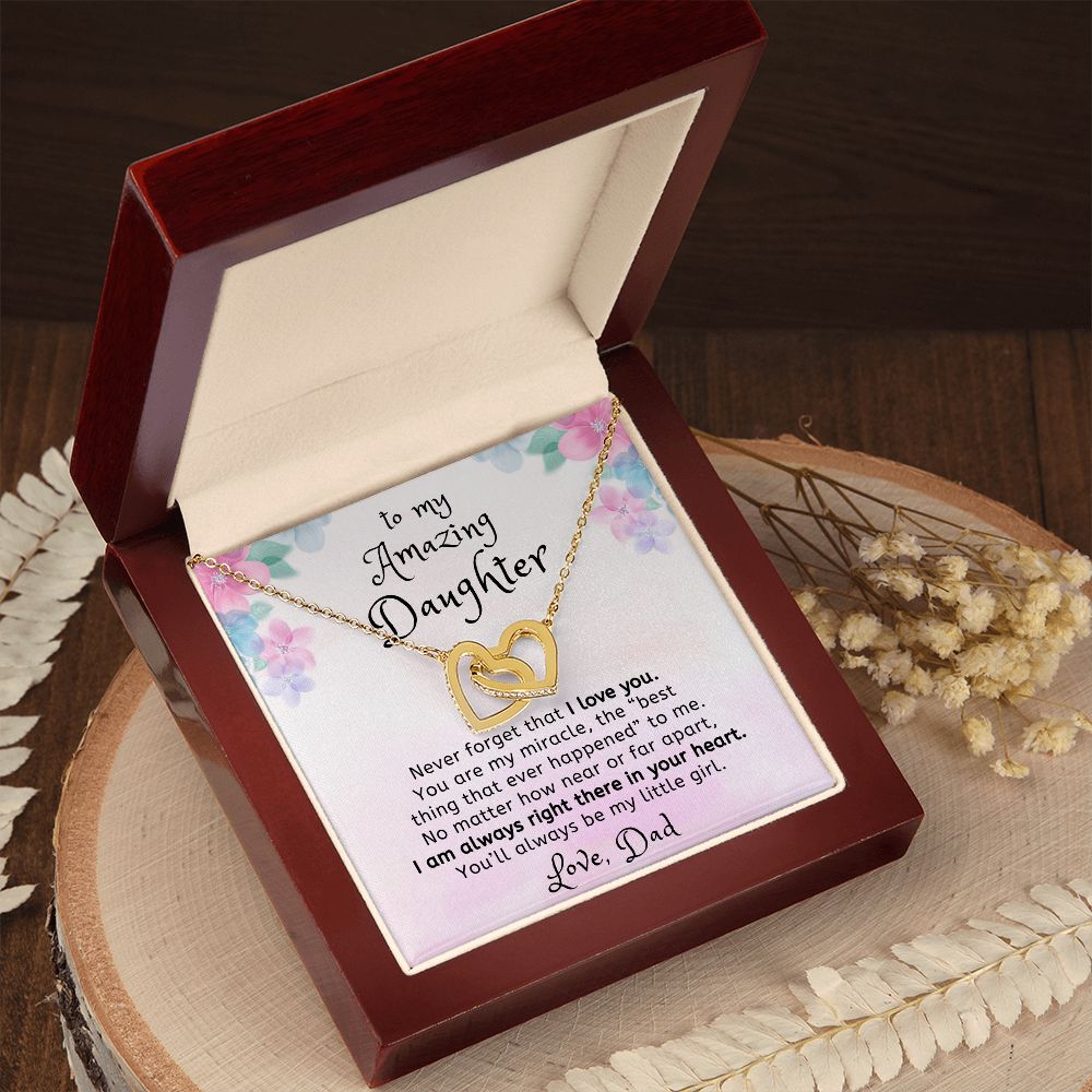 You are my Miracle To Daughter From Dad Interlocking Heart Necklace