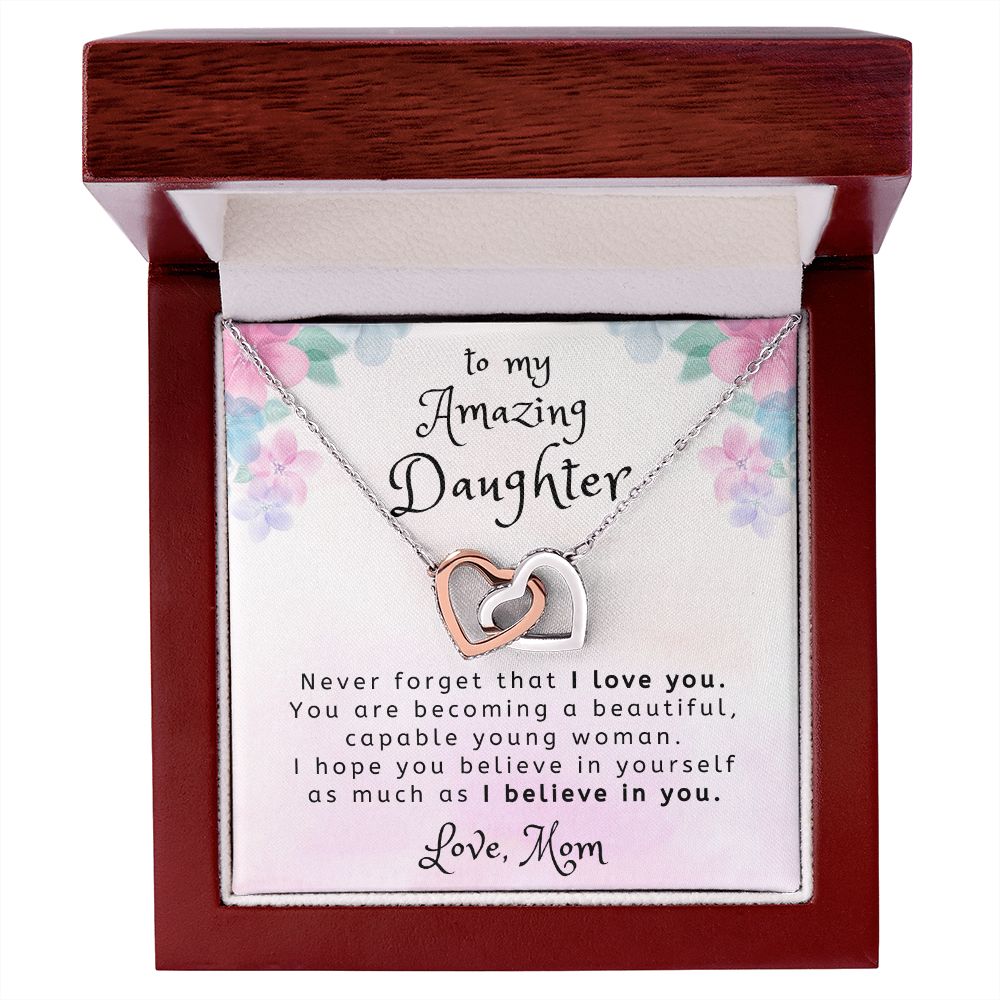 I Believe in You To Daughter Gift From Mom Interlocking Heart Necklace