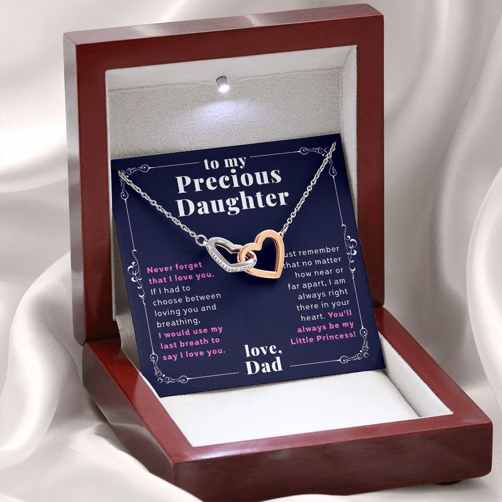 You'll Always Be My Little Princess To Daughter From Dad Interlocking Heart Necklace