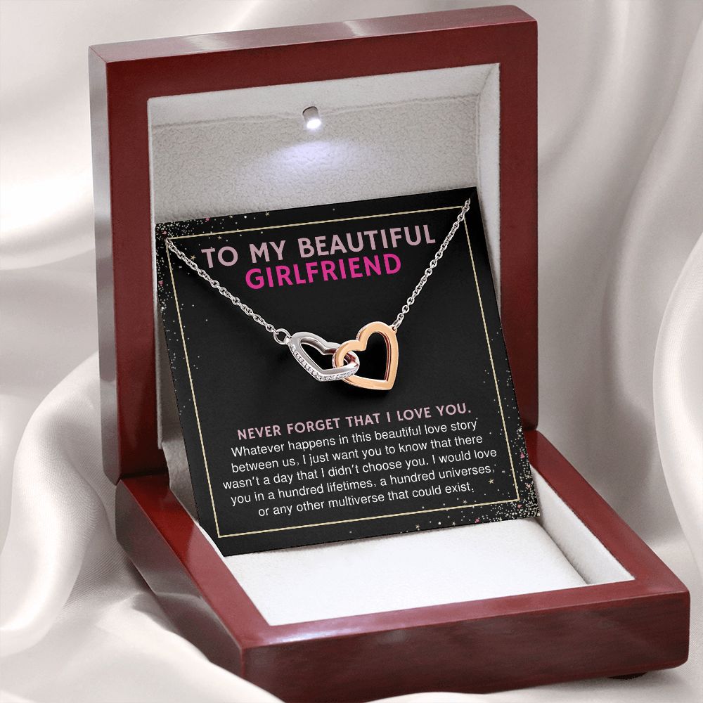To My Beautiful Girlfriend Gift I Would Love You in a Hundred Lifetimes Interlock Heart Necklace