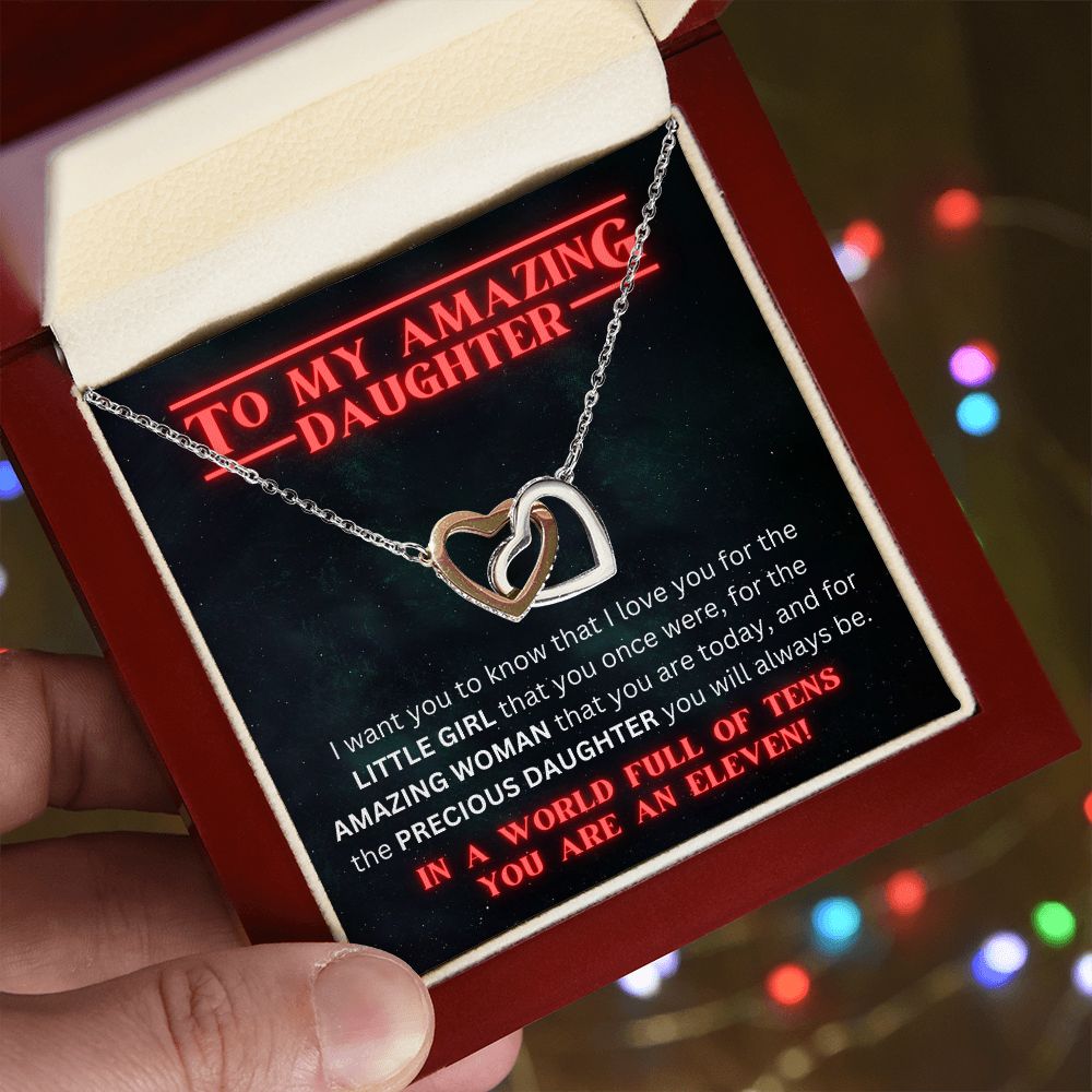 To Amazing Daughter Gift For Her Stranger Things Inspired Interlocking Heart Necklace