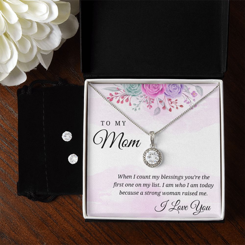 Mother's Day Gift, A Strong Woman Raised Me Eternal Hope Necklace with Matching Stud Earrings