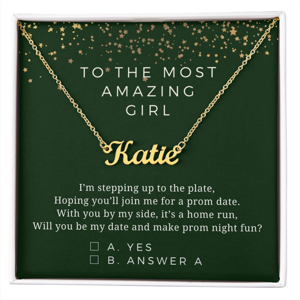 Promposal for Her Baseball Theme Will You Be My Date and Make Prom Night Fun Custom Name Necklace
