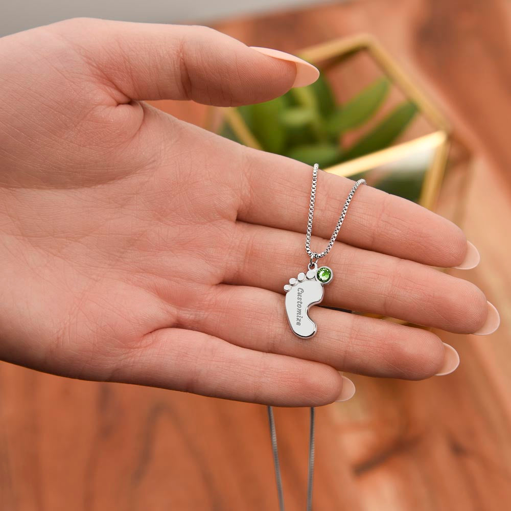 First Mother's Day Gift From the Bump Baby Feet Necklace with Birthstone