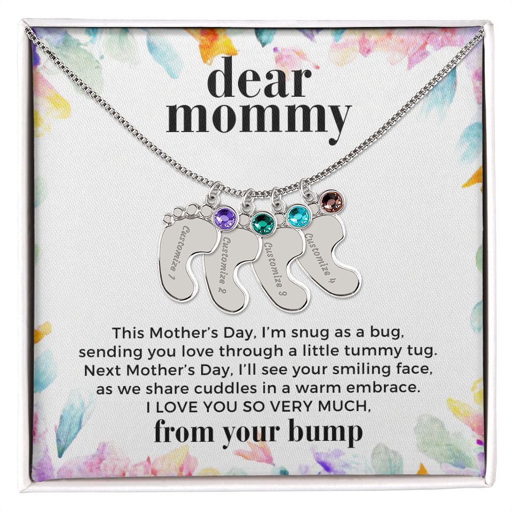First Mother's Day Gift From the Bump Baby Feet Necklace with Birthstone
