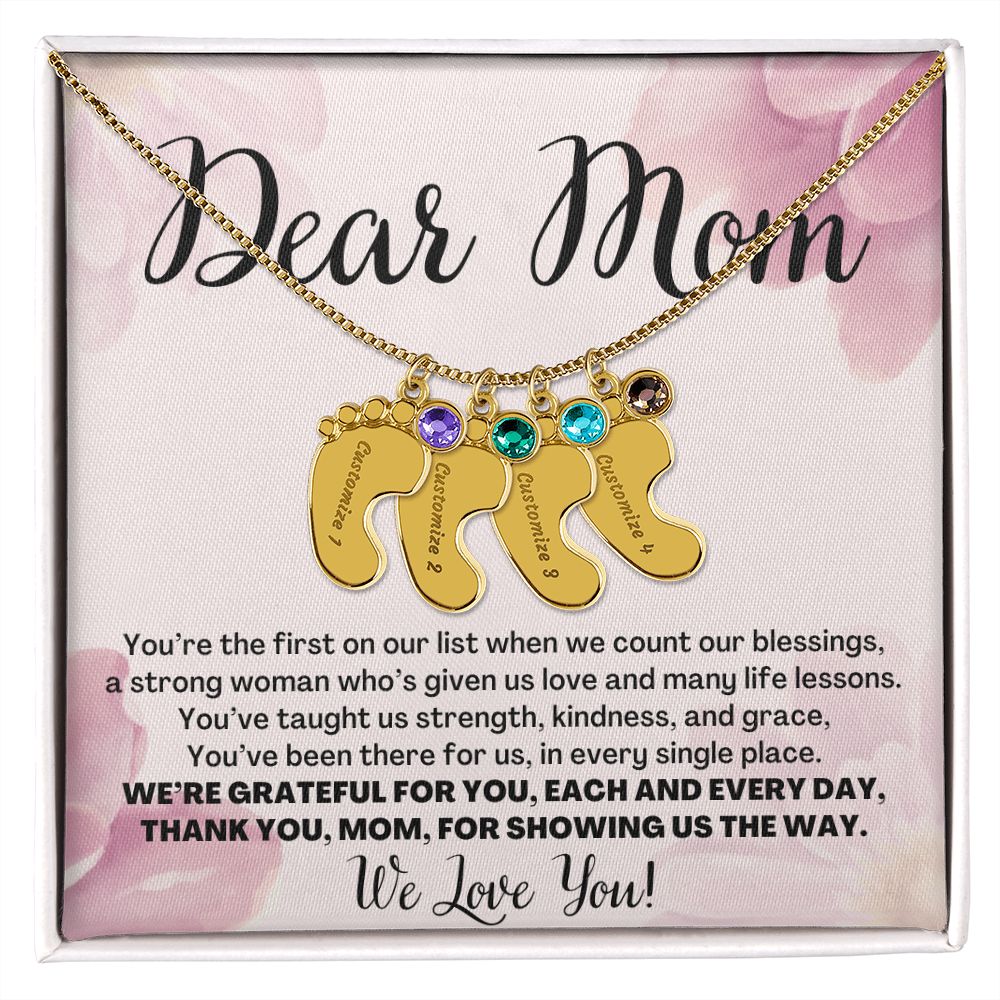 Mother's Baby Feet Round Birthstone Necklace - PaulaMax Jewelry