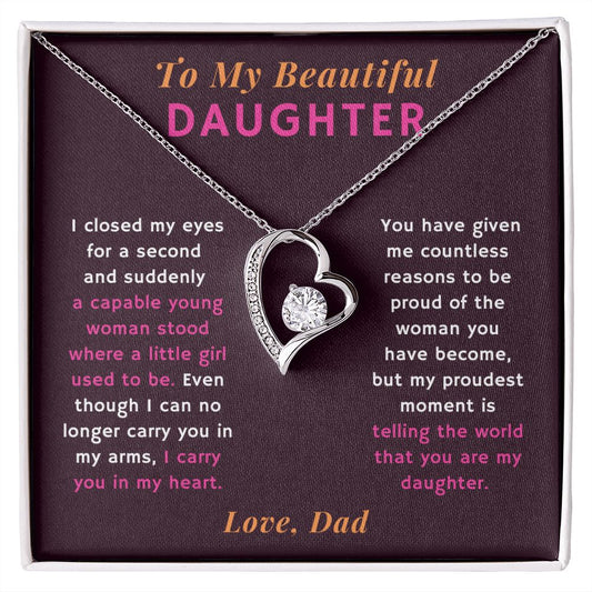 Proudest Moment is Telling the World That You are My Daughter Gift From Dad Heart Necklace