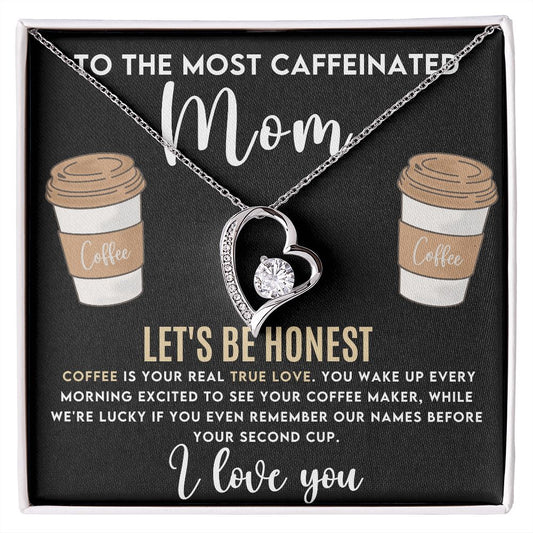 Coffee Lover Mom Gift Forever Love Necklace for Mother's Day or Birthday