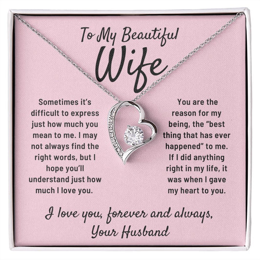 To My Beautiful Wife Gift From Husband Reason For My Being Heart Pendant Necklace