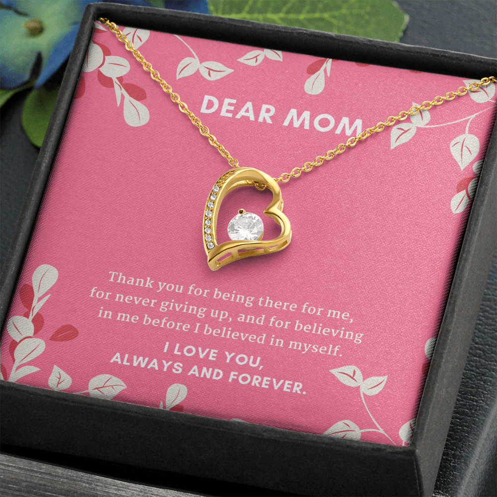 Mom, I Love You, Always and Forever Cubic Zirconia Heart Pendant Necklace