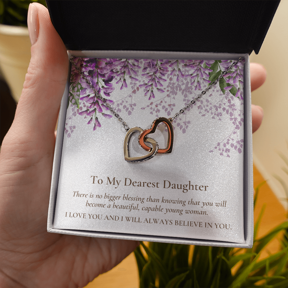 Interlocking Hearts Dearest Daughter Pendant Necklace