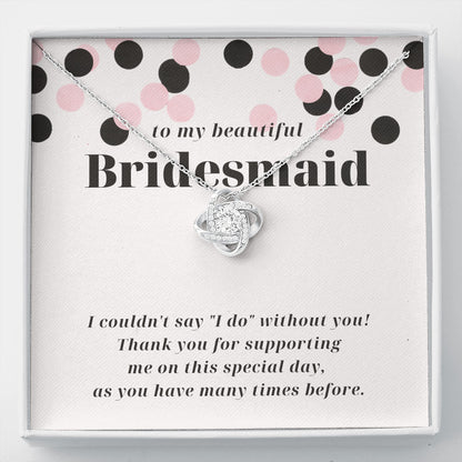 Modern Confetti Thank You Bridesmaid Love Knot Necklace