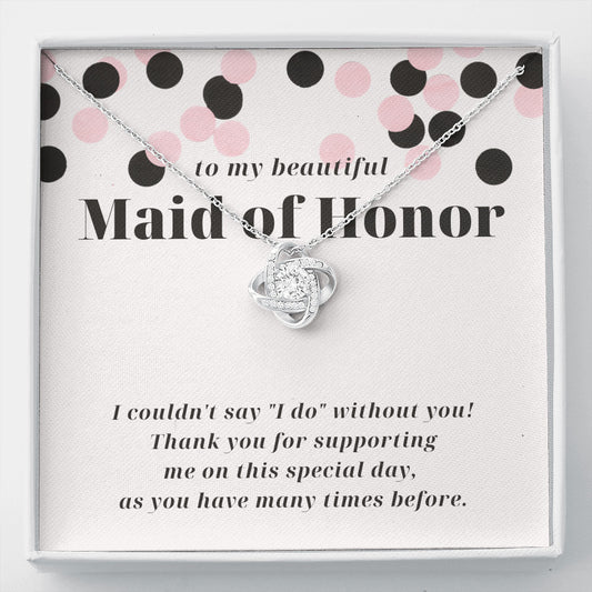 Modern Confetti Thank You Maid Of Honor Love Knot Necklace