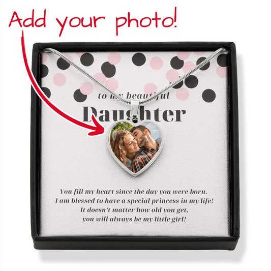 Custom Photo Heart Pendant to Beautiful Daughter Necklace
