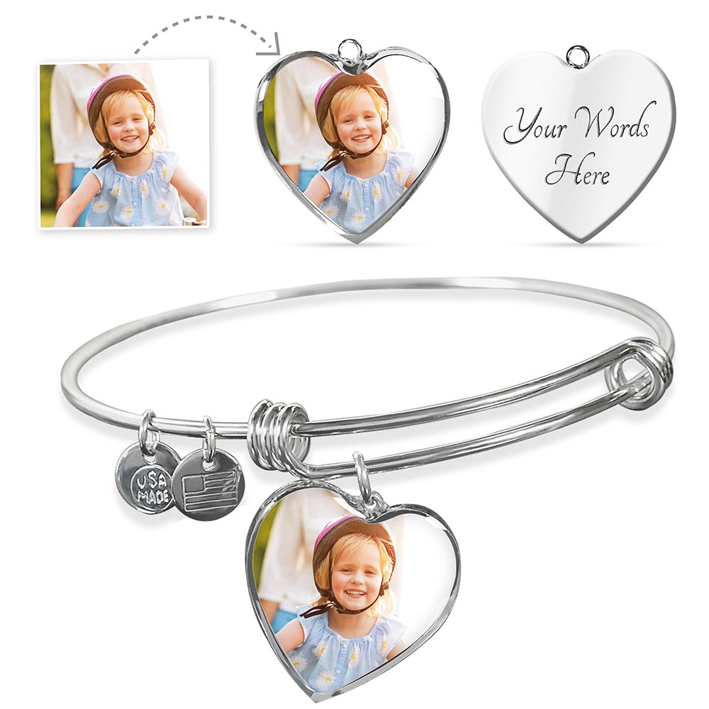 Upload Your Own Photo Personalized Heart Bangle Bracelet – Missamé