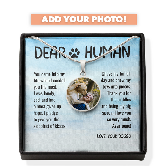 Thank You Dear Human Gratitude from Rescue Dog Adoption Custom Photo Circle Necklace