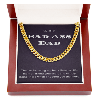 To My Bad Ass Dad For Father Gift Cuban Link Chain Necklace